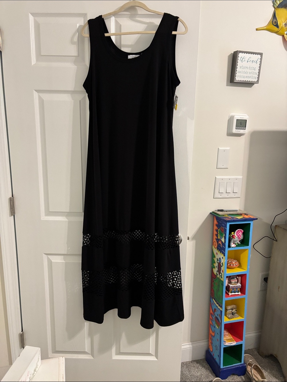 Calvin Klein Black Sleeveless Maxi Dress with Eyelet Panels